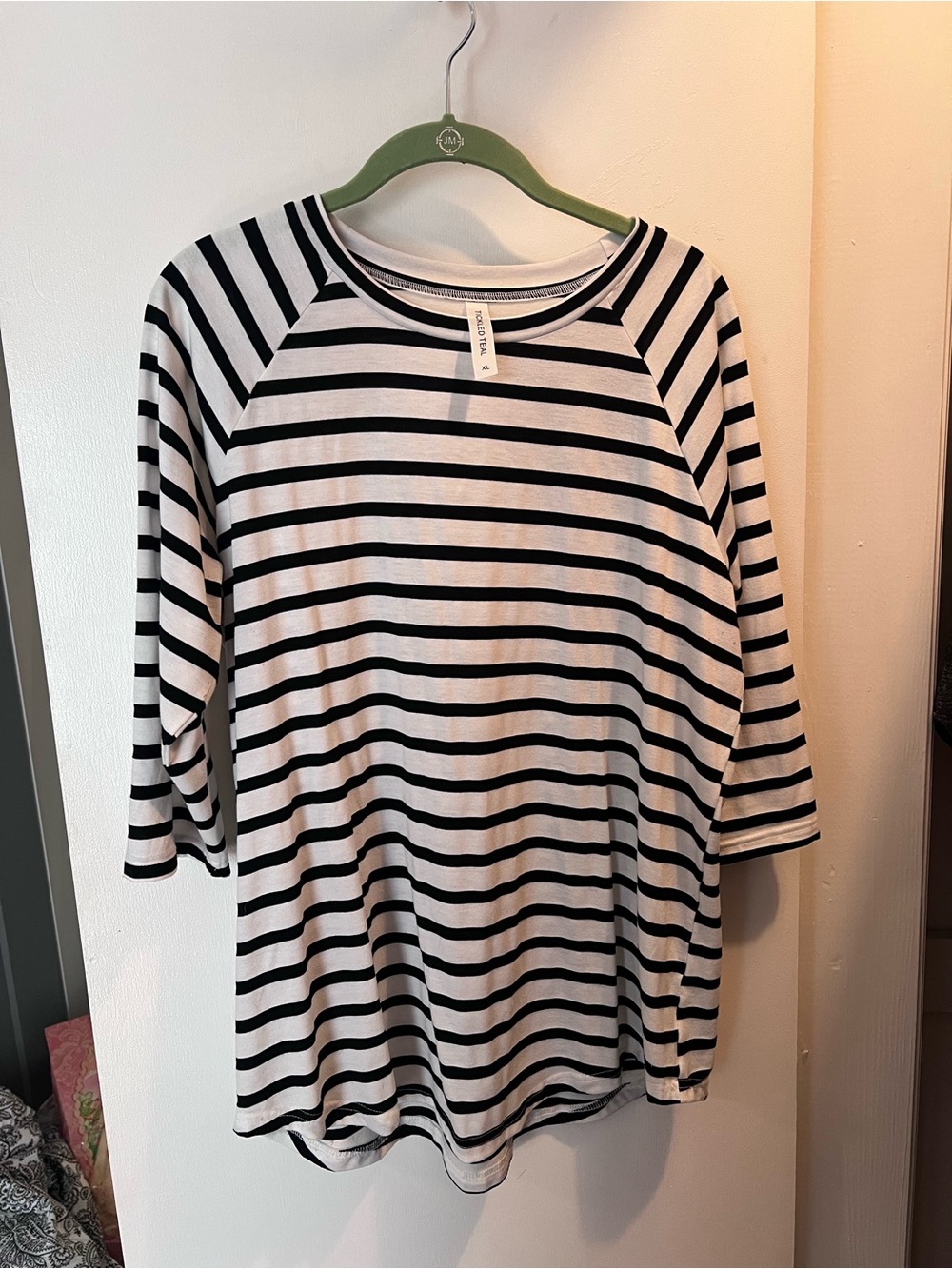 Tickled Teal Black and White Striped Long Sleeve Tee